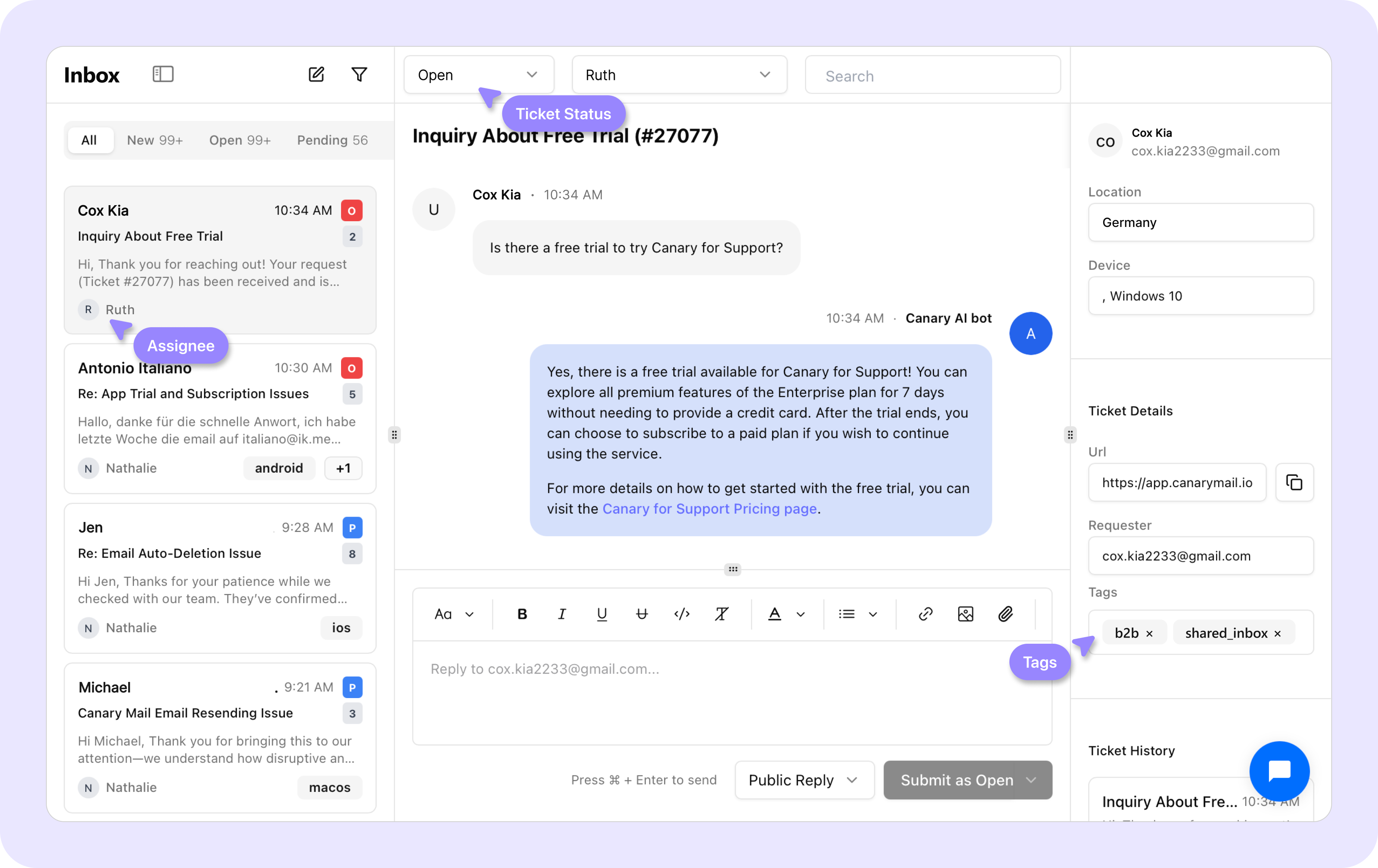 screenshot of Shared Inbox by Canary
